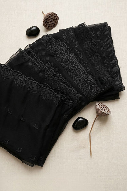 Black Embroidered Chiffon Dupatta – D101