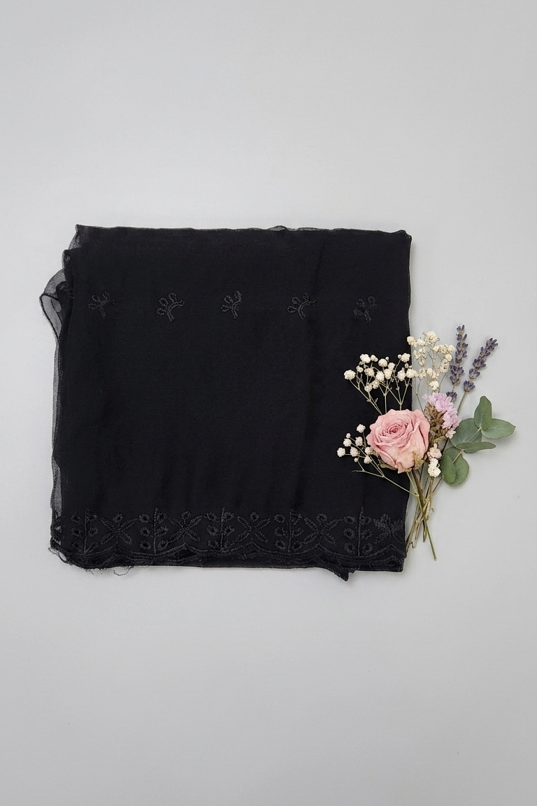 Black Embroidered Chiffon Dupatta – D101