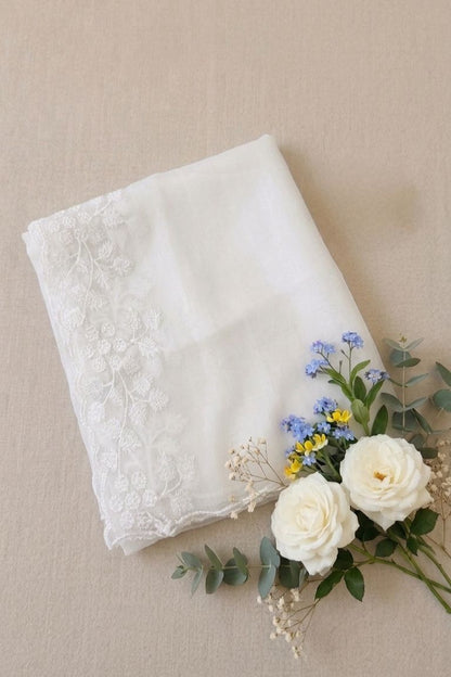 White Embroidered Chiffon Dupatta – D100