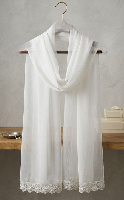 Off-White Chiffon Dupatta with Lace – D102