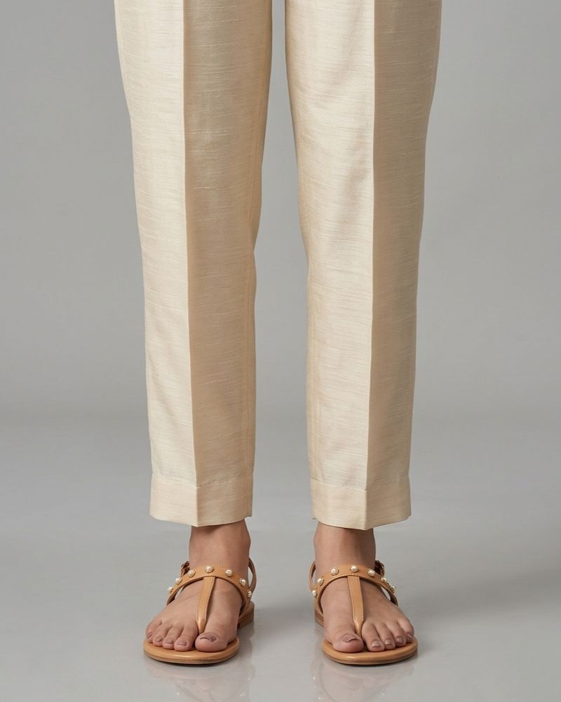 J. Beige Raw Silk Plain Trouser