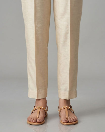 J. Beige Raw Silk Plain Trouser