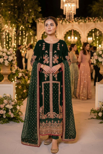 Maria.B Inspired Green Embroidered Chiffon Suit – Stitched 3pc - RW3-111