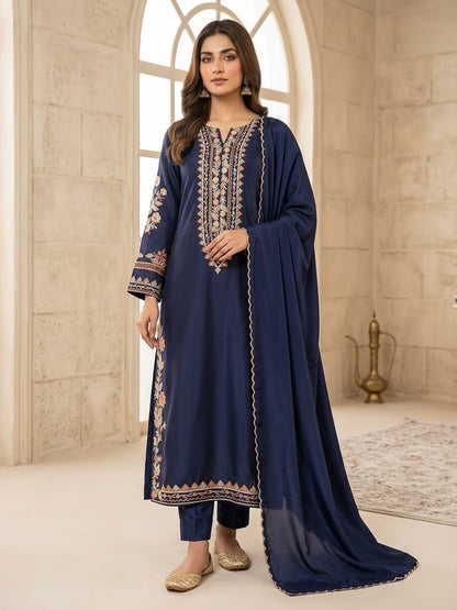 Navy Silk Kaftan – Stitched 3pc-RW3-235