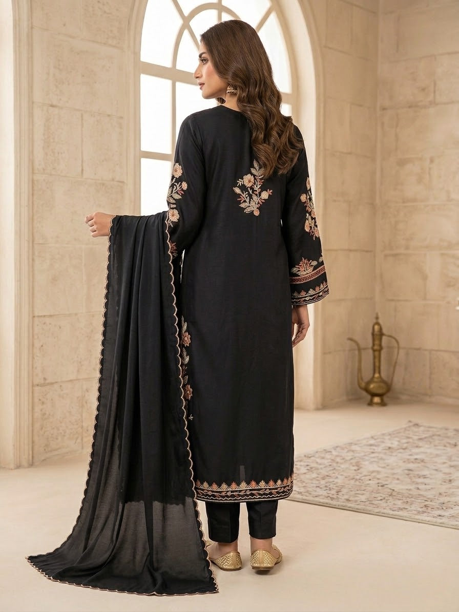 Black Silk Kaftan – Stitched 3pc-RW3-236