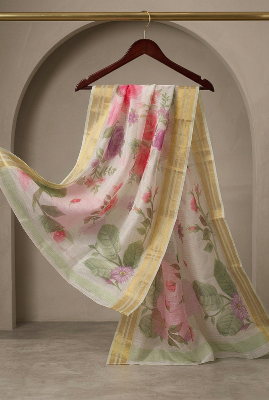 Green Printed Organza Dupatta-D116
