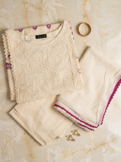 Aneela's Embroidered Cream Lawn-Stitched 3PC - RW3-237