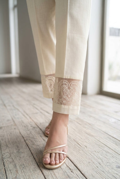 Aneela's OFFWhite Lawn Trousers For Women -T05