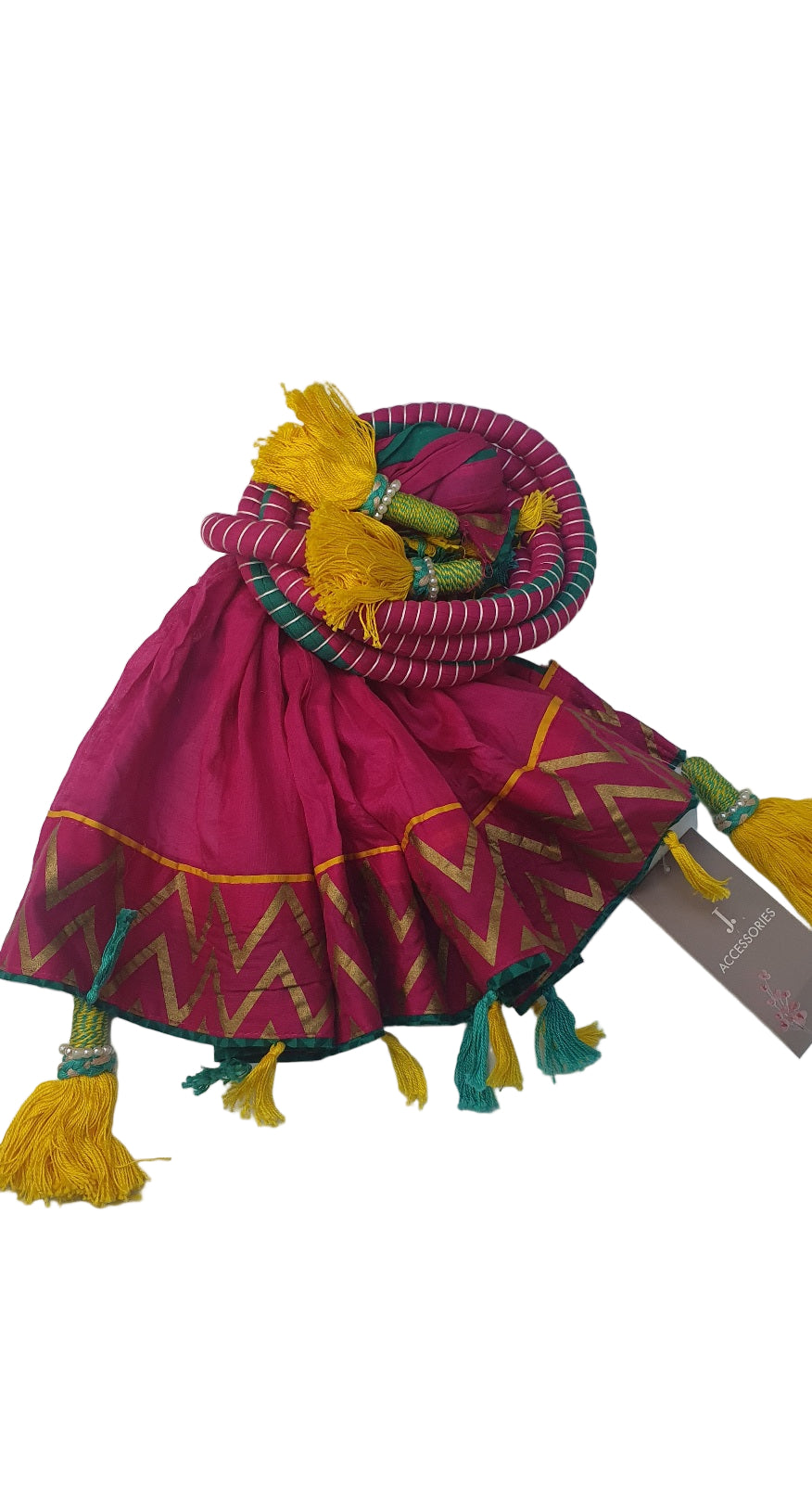 Pink traditional Crushed Lawn Dupatta with tassels by J. - Khass Trends Dubai