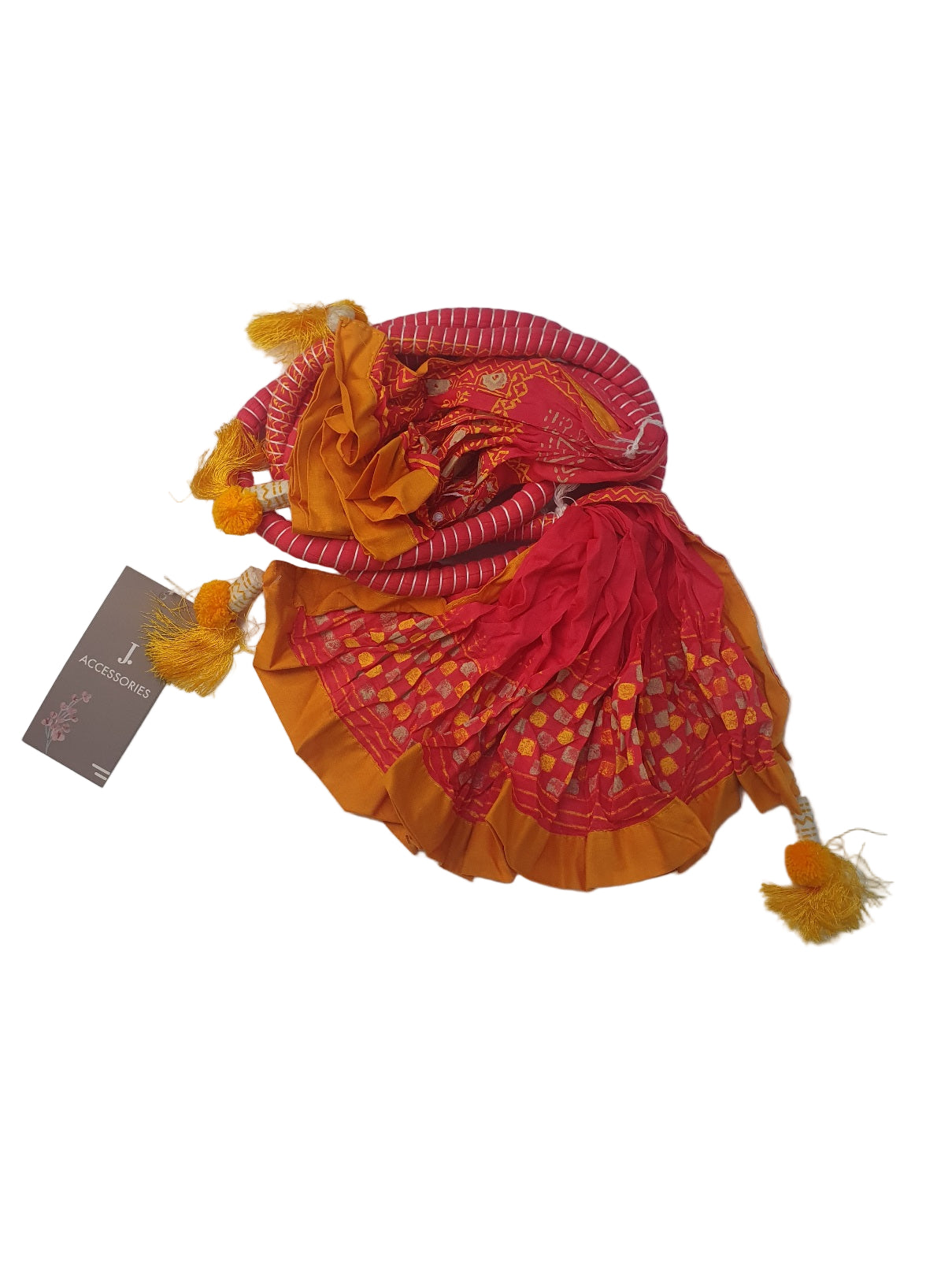traditional J. Lawn Dupatta with patterns and tassels - Khaas Trends