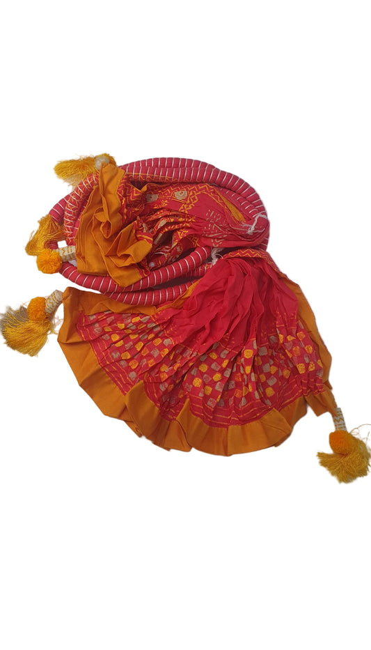 Colorful traditional Lawn Dupatta with patterns and tassels - Khaas Trends