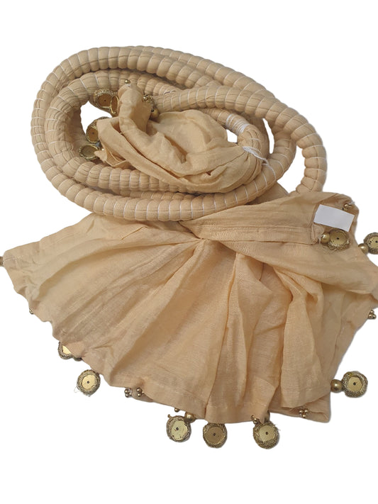 Beige J. Crushed Dupatta with Gold Tassels- Khaas Trends Online