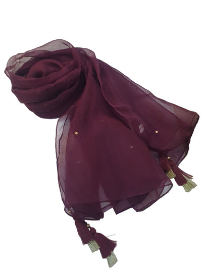 J. Organza Dupatta with Tassels and golden sequins-Online Dubai Khaas trends   