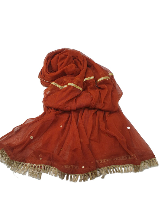 Rust Color J. Net Dupatta With sequin- Khaas Trends Online