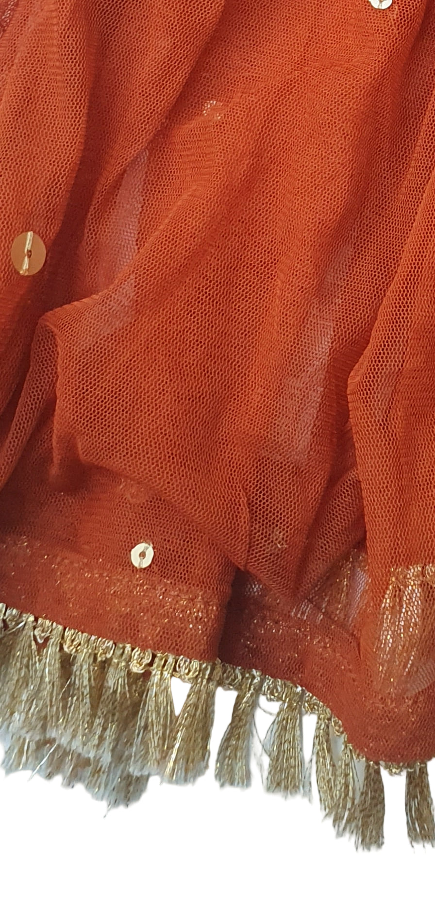 Rust Color J. Net Dupatta With Golden sequin- Khaas Trends Online Dubai