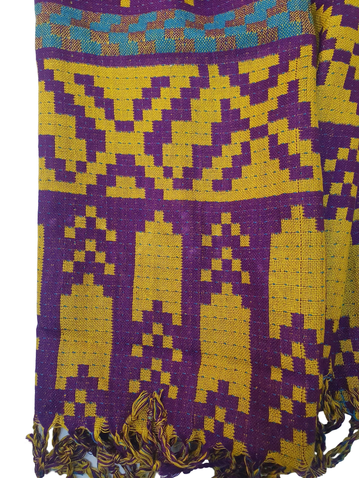 J. Purple and yellow patterned winter shawl with tassels-Online Dubai