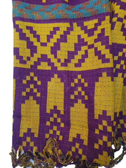J. Purple and yellow patterned winter shawl with tassels-Online Dubai