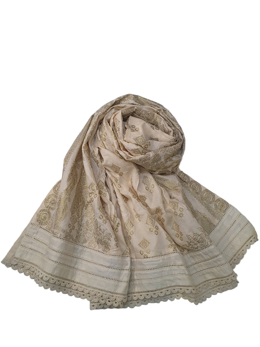 Cream color J. lawn Dupatta- Online Dubai