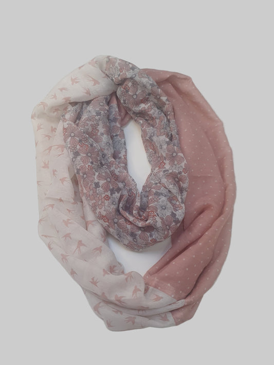 Pink floral patterned lawn loop scarf 