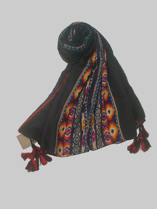 J. Black scarf with colorful geometric pattern -Khaas Trends Dubai
