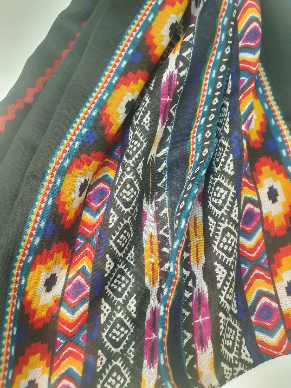 Close-up of colorful patterned J. Stole with geometric and abstract designs-Online Duba