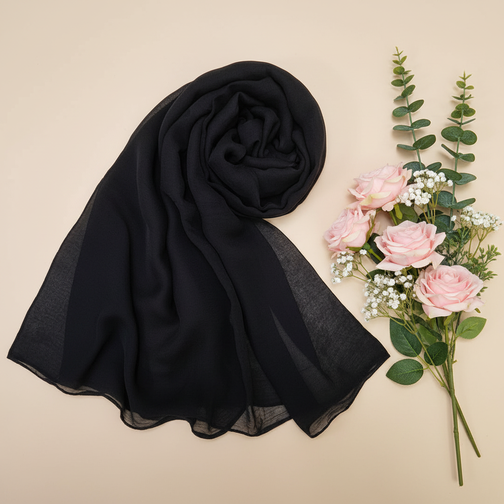 Black chiffon Dupatta- cross stitch