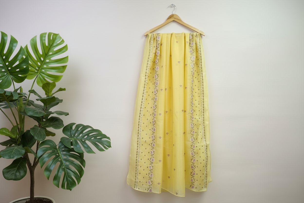 Cross Stitch Embroidered Organza Net Dupatta-D65