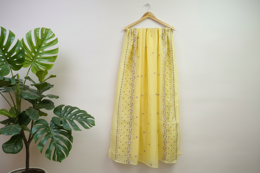 Cross Stitch Embroidered Organza Net Dupatta-D65