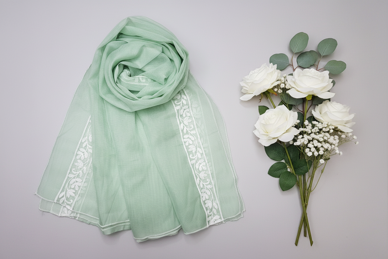 Cross Stitch  Embroidered Cotton Net Dupatta-D66