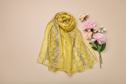 Cross Stitch Embroidered Organza Net Dupatta-D65