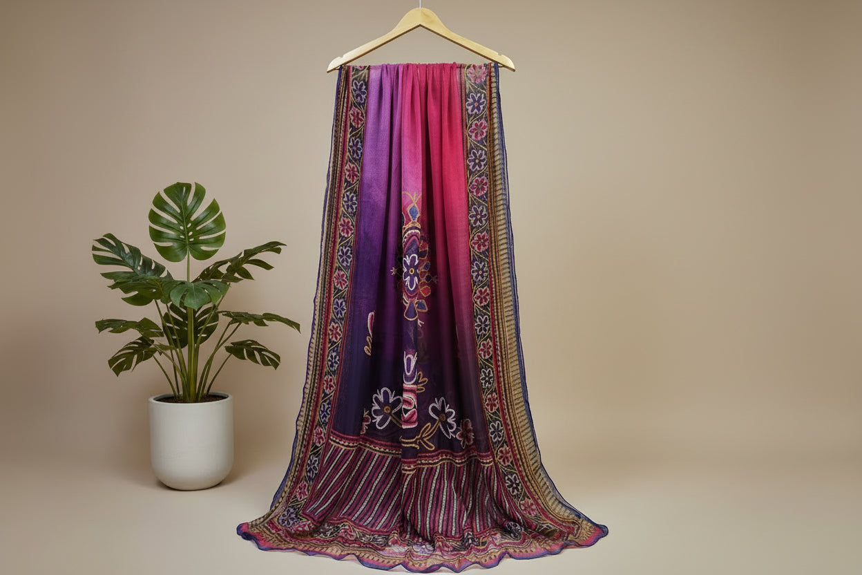 Multicolor pink purple Chiffon Dupatta