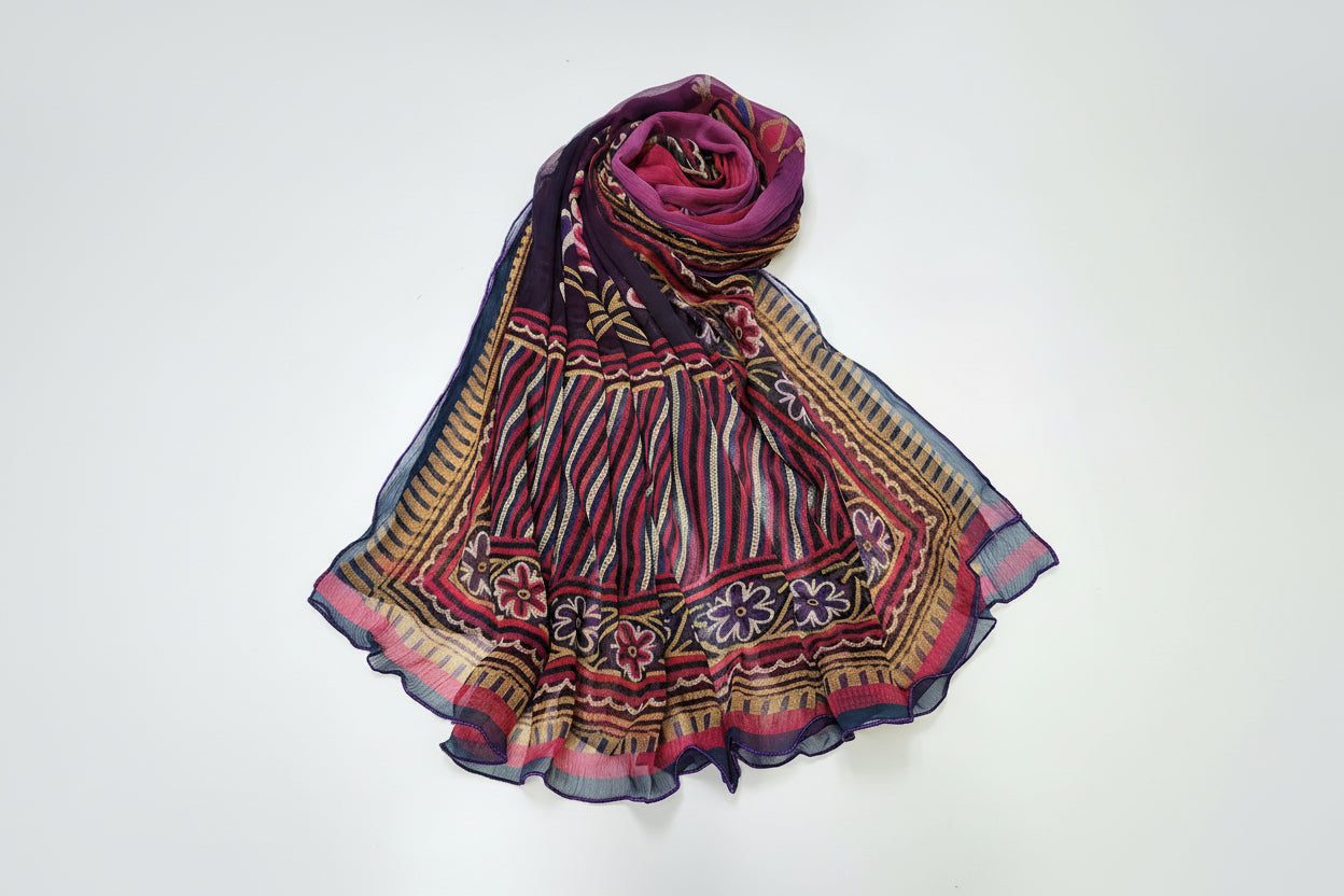 Multicolor pink purple Chiffon Dupatta
