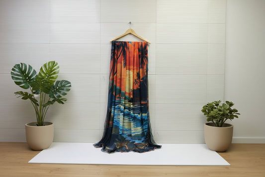 Multicolor orange blue Chiffon Dupatta