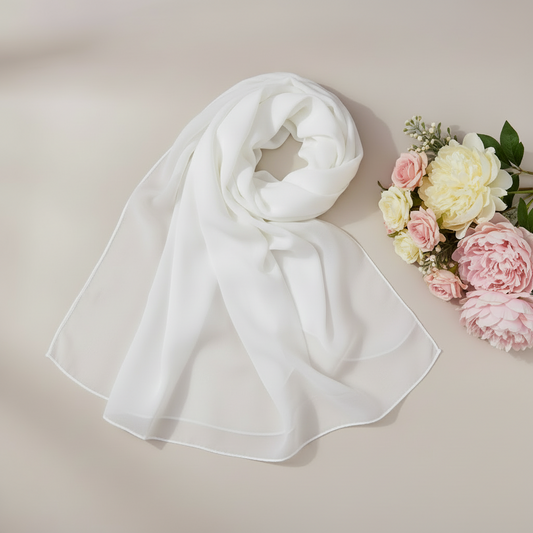 Women's Solid Off-White Premium Chiffon Scarf – D98