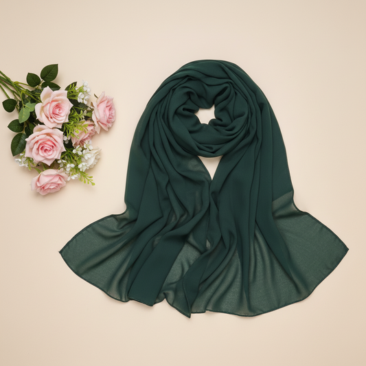 Women's Solid Green Premium Chiffon Scarf – D96