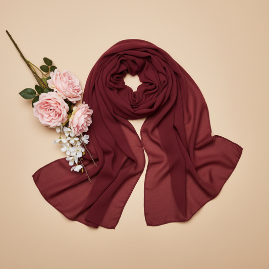 Women's Solid Maroon Premium Chiffon Scarf – D97
