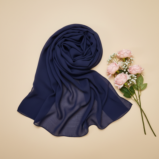 Women's Solid Navy Blue Premium Chiffon Scarf – D95