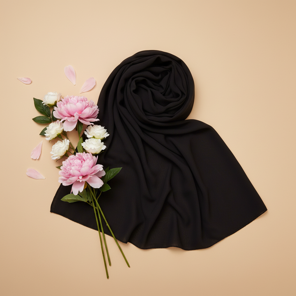 Women's Solid Black Premium Chiffon Scarf – D94