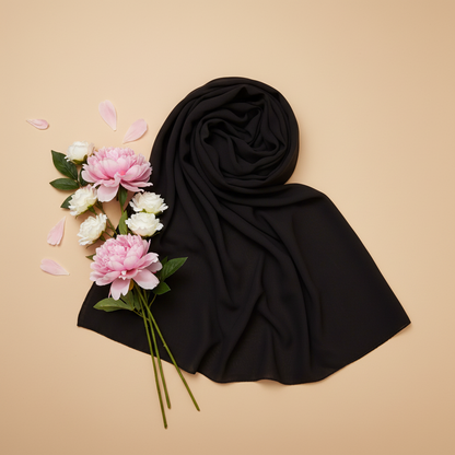 Women's Solid Black Premium Chiffon Scarf – D94
