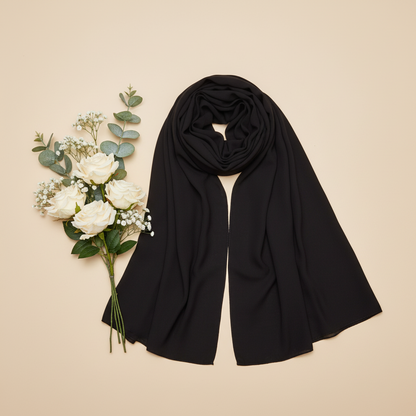 Women's Solid Black Premium Chiffon Scarf – D94