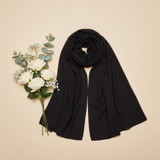 Women's Solid Black Premium Chiffon Scarf – D94