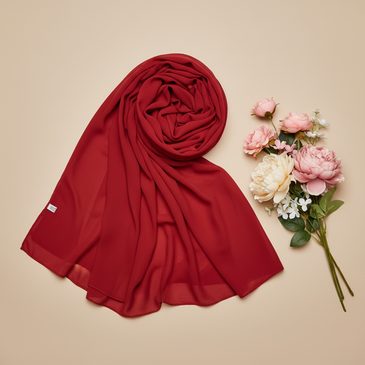 Women's Solid Red Chiffon Scarf – D87