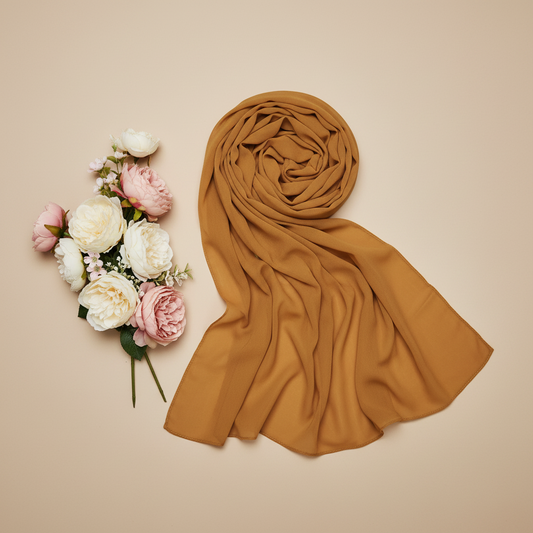 Women's Solid Mustard Chiffon Scarf – D88