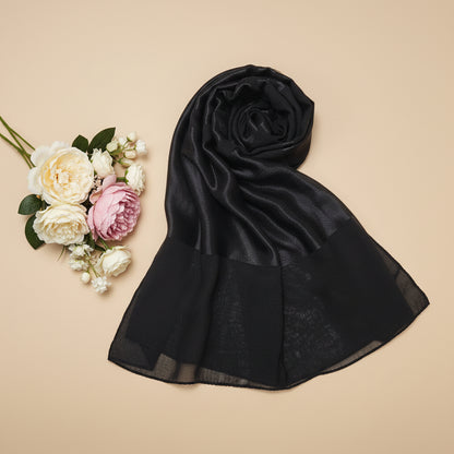Women's Black Jacquard Chiffon Scarf – D93