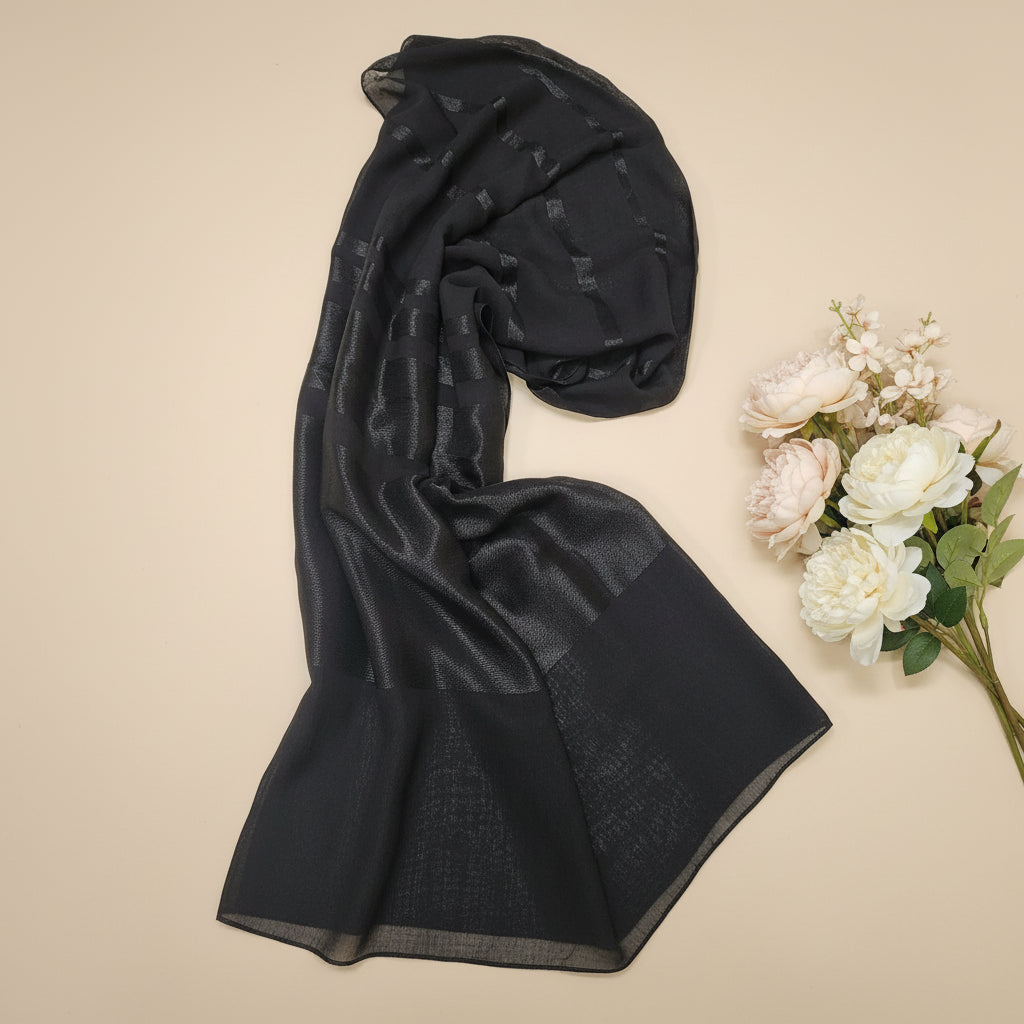 Women's Black Jacquard Chiffon Scarf – D93