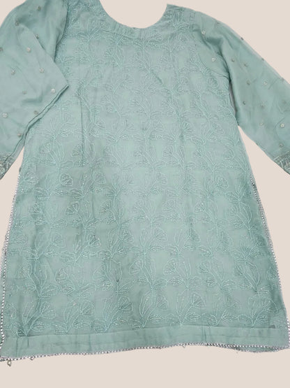 Agha Noor Inspired Aqua Chiffon Gharara Suit – Stitched 3pc-RW3-89