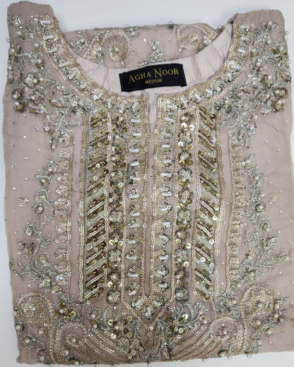 Agha Noor Inspired Skin Chiffon Gharara Suit – Stitched 3pc-RW3-88