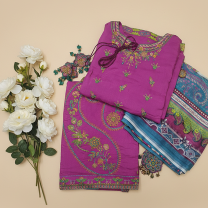 Sana Safinaz Pink Embroidered Silk Suit – Stitched 3pc -RW3-100