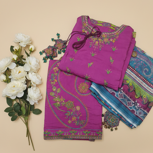 Sana Safinaz Pink Embroidered Silk Suit – Stitched 3pc -RW3-100