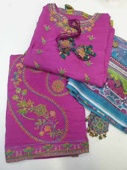 Sana Safinaz Pink Embroidered Silk Suit – Stitched 3pc -RW3-100